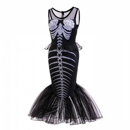 Halloween Costume Girls Mermaid Skeleton Costume w/Accessories Halloween Black