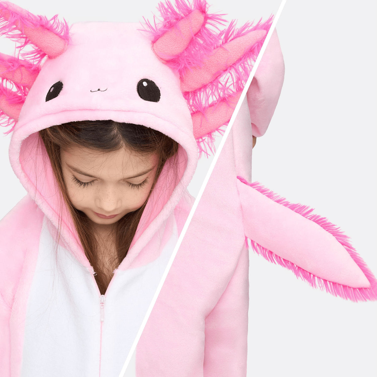 Halloween Costume Halloween Axolotl Costume for Kids, Zip-Up Hooded Jumpsuit
