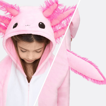 Halloween Costume Halloween Axolotl Costume for Kids, Zip-Up Hooded Jumpsuit