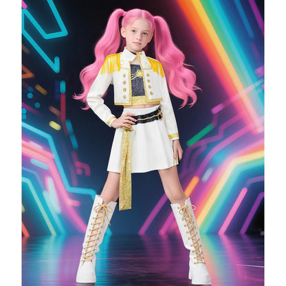 Halloween Costume Pop Star Stage Outfit Pop Idol White Long Sleeve Fringe