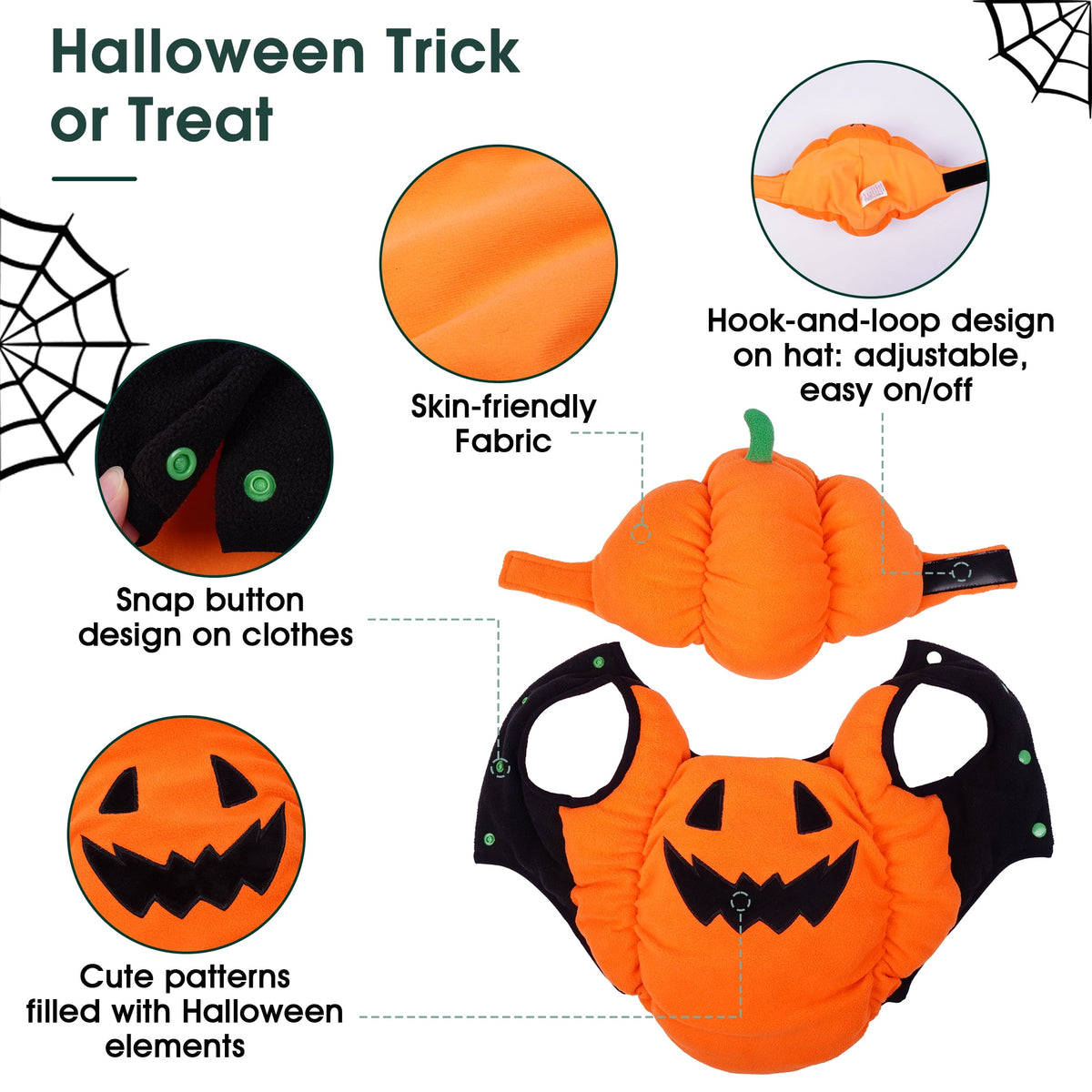 Halloween Costume Dog, Pumpkin Pet Costume, Soft and Cute Halloween Clothes for