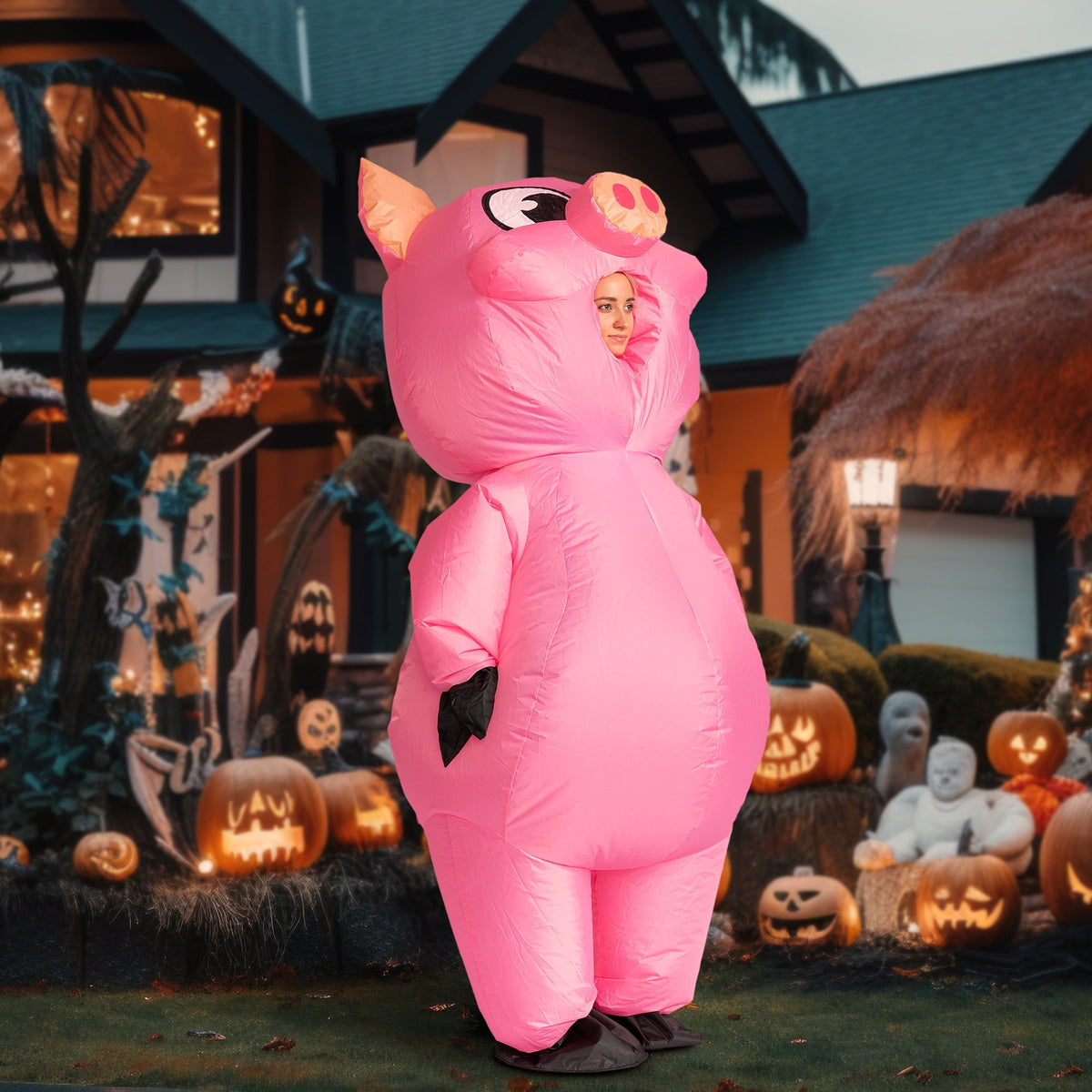 Halloween Costume Adult Inflatable Pig Costume Air Blow Up Pink Piggy