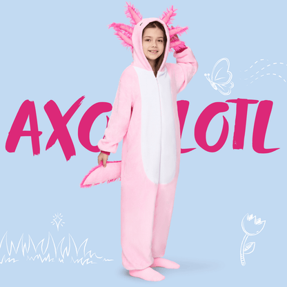 Halloween Costume Halloween Axolotl Costume for Kids, Zip-Up Hooded Jumpsuit